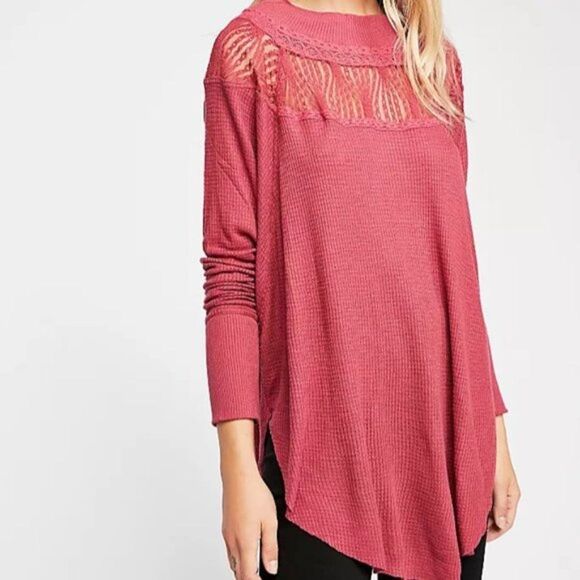 Free People | Pink Spring Valley Lace Thermal Long Sleeve Size XS - Picture 1 of 9